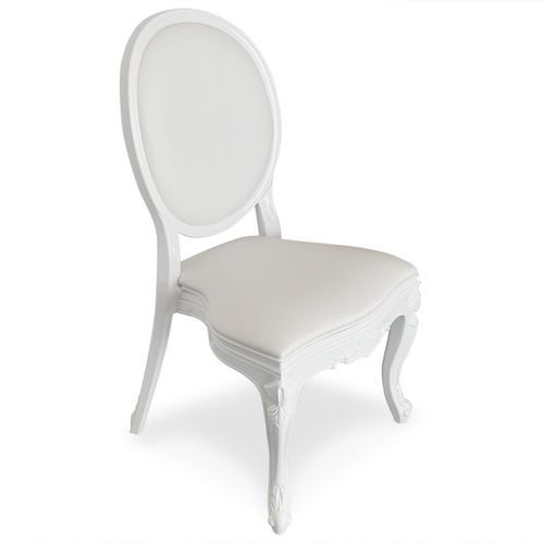 Chaise médaillon simili cuir blanc et pieds bois Ubi - Lot de 4 - Photo n°2; ?>