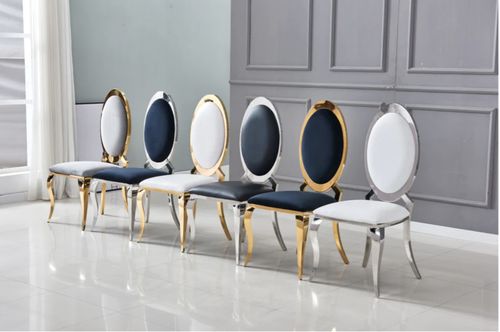 Chaise médaillon simili cuir et pieds métal argenté effet miroir Joliva - Lot de 4 - Photo n°3; ?>