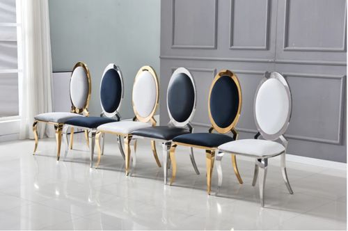 Chaise médaillon simili cuir et pieds métal doré effet miroir Joliva - Lot de 4 - Photo n°3; ?>