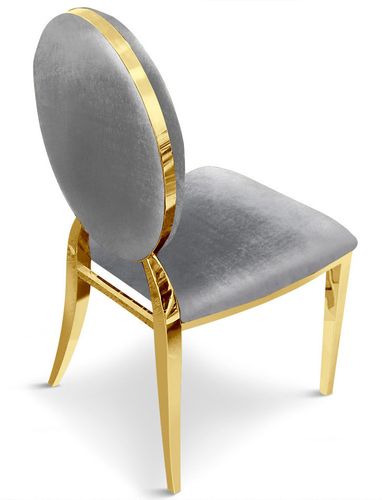 Chaise médaillon velours argenté et pieds métal doré Louis XVI - Lot de 2 - Photo n°3; ?>