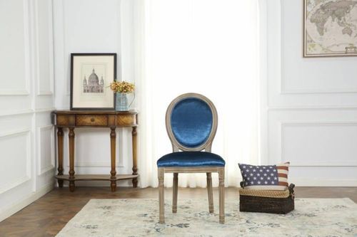 Chaise médaillon velours bleu et pieds hêtre massif Dia - Lot de 2 - Photo n°2; ?>