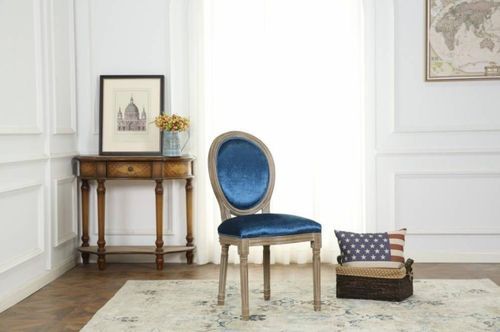 Chaise médaillon velours bleu et pieds hêtre massif Dia - Lot de 2 - Photo n°3; ?>