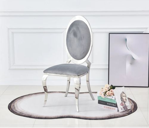 Chaise médaillon velours et pieds métal argenté effet miroir Joliva - Lot de 4 - Photo n°3; ?>