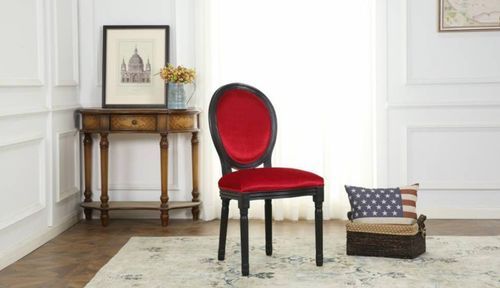 Chaise médaillon velours rouge et pieds hêtre massif Dia - Lot de 2 - Photo n°2; ?>