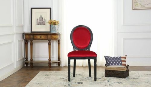 Chaise médaillon velours rouge et pieds hêtre massif Dia - Lot de 2 - Photo n°3; ?>