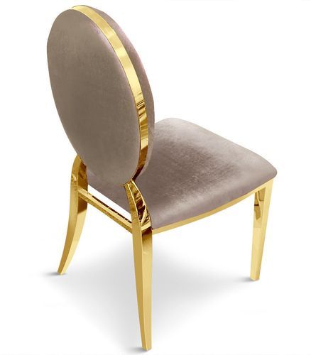 Chaise médaillon velours taupe et pieds métal doré Louis XVI - Lot de 2 - Photo n°3; ?>