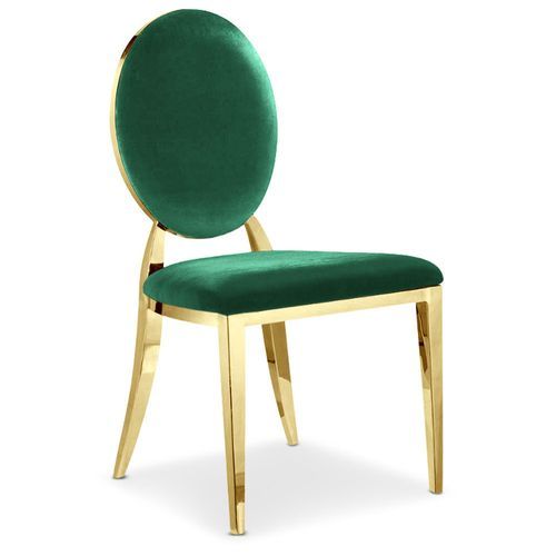 Chaise médaillon velours vert et métal doré Louis XVI - Lot de 2 - Photo n°2; ?>
