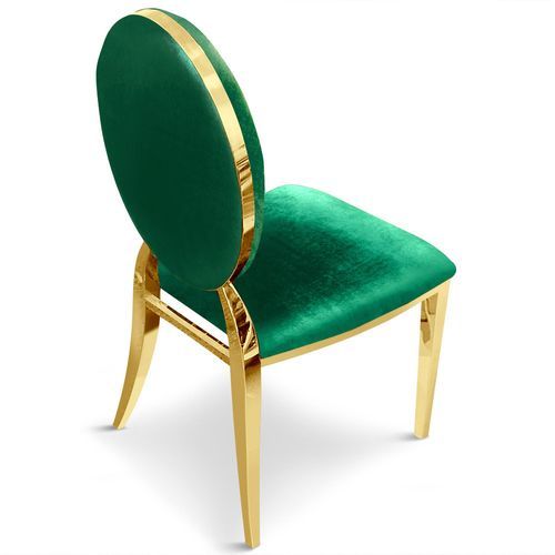 Chaise médaillon velours vert et métal doré Louis XVI - Lot de 2 - Photo n°3; ?>
