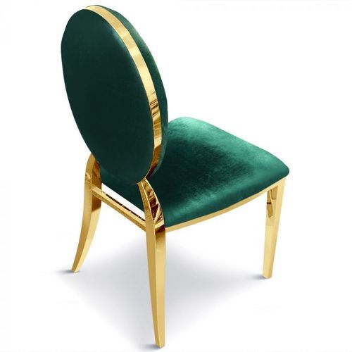 Chaise médaillon velours vert foncé et métal doré Louis XVI - Lot de 2 - Photo n°3; ?>