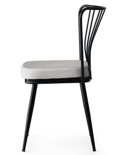 Chaise métal noir et assise velours blanc Manky - Lot de 4 - Photo n°2; ?>