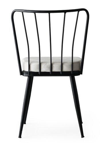 Chaise métal noir et assise velours blanc Manky - Lot de 4 - Photo n°3; ?>