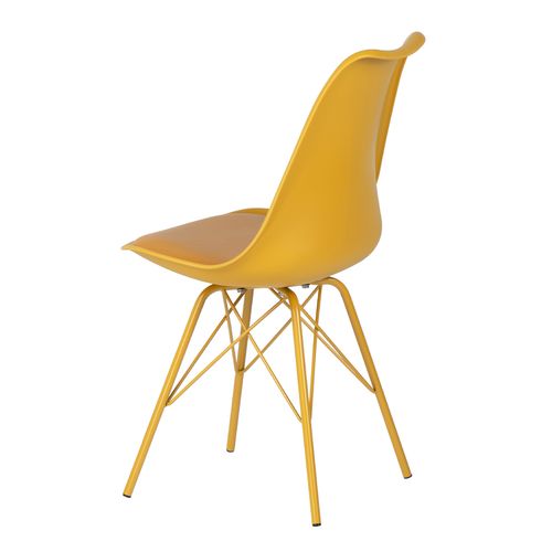 Chaise moderne assise similicuir jaune et pieds métal jaune Kinda - Photo n°2; ?>