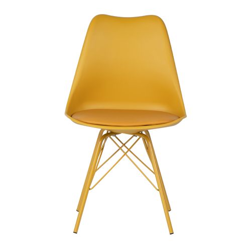 Chaise moderne assise similicuir jaune et pieds métal jaune Kinda - Photo n°3; ?>