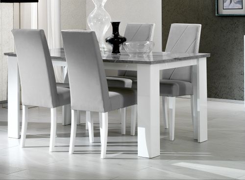 Chaise moderne bois blanc brillant et tissu gris Sting - Photo n°2; ?>