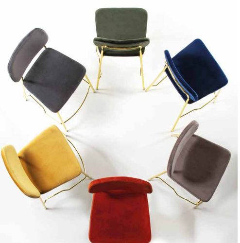 Chaise moderne en velours et pieds en laiton brossé doré Zola - Lot de 2 - Photo n°2; ?>