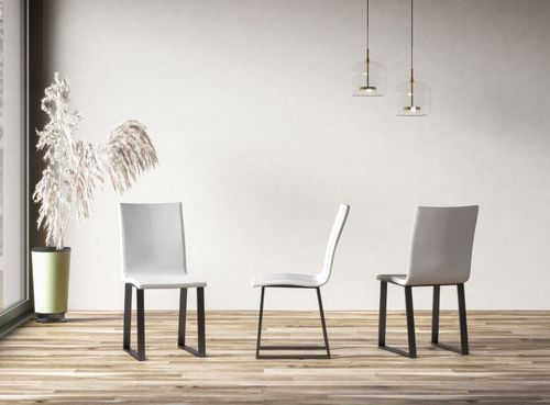 Chaise moderne simili cuir blanc et pieds métal anthracite Bary - Photo n°3; ?>