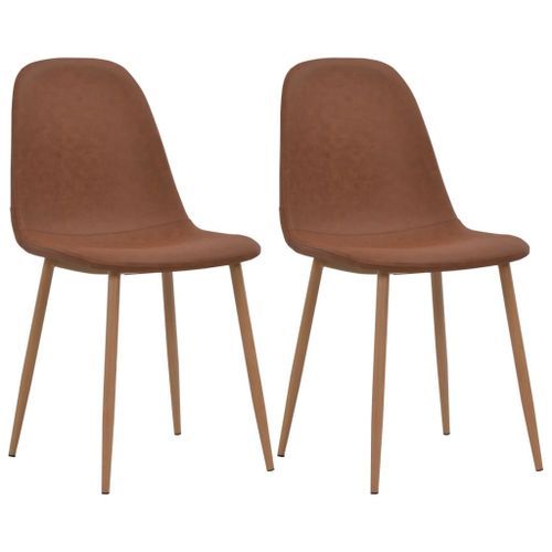 Chaise moderne simili cuir et pieds métal marron Ora - Lot de 2 - Photo n°2; ?>