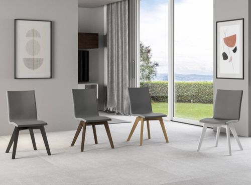 Chaise moderne simili cuir gris et pieds bois frêne blanc Julak - Photo n°3; ?>