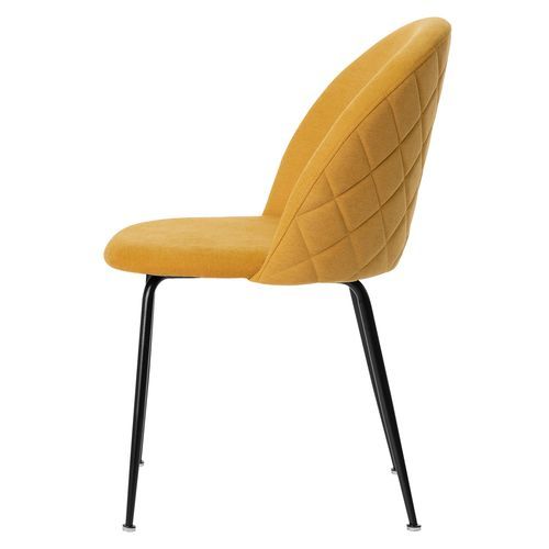 Chaise moderne tissu jaune moutarde rembourré et pieds métal noir Louba - Photo n°3; ?>