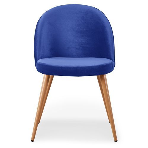 Chaise moderne velours bleu et pieds métal imitation bois Skoda - Lot de 4 - Photo n°3; ?>