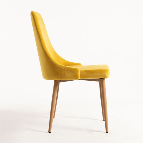 Chaise moderne velours jaune et pieds bois de hêtre naturel Kozak - Lot de 2 - Photo n°2; ?>