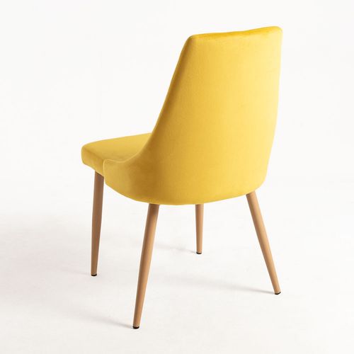 Chaise moderne velours jaune et pieds bois de hêtre naturel Kozak - Lot de 2 - Photo n°3; ?>