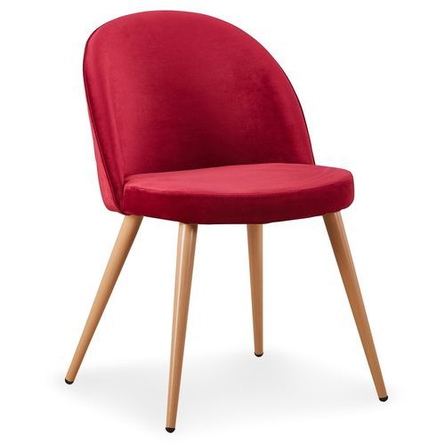Chaise moderne velours rouge et pieds métal imitation bois Skoda - Lot de 4 - Photo n°2; ?>