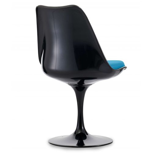 Chaise noir brillant avec coussin tissu bleu pétale de tulipe - Photo n°2; ?>