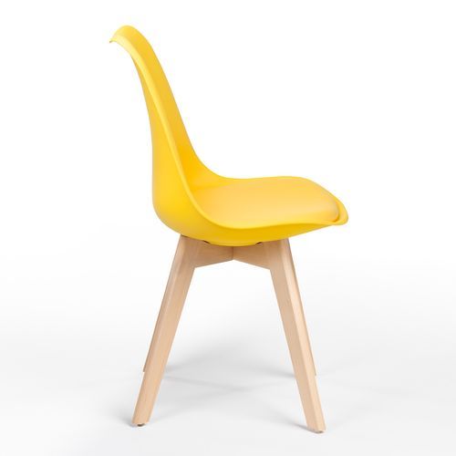 Chaise nordique coussin simili cuir jaune citron et pieds hêtre clair Tula - Photo n°2; ?>