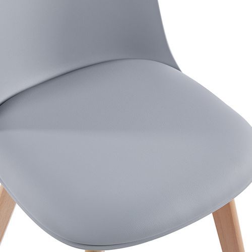 Chaise nordique naturel et gris avec un coussin d'assise en simili cuir Dekan - Photo n°3; ?>