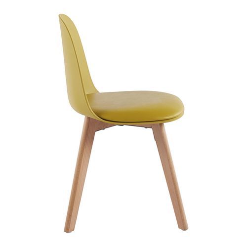 Chaise nordique naturel et jaune avec un coussin d'assise en simili cuir Dekan - Photo n°2; ?>