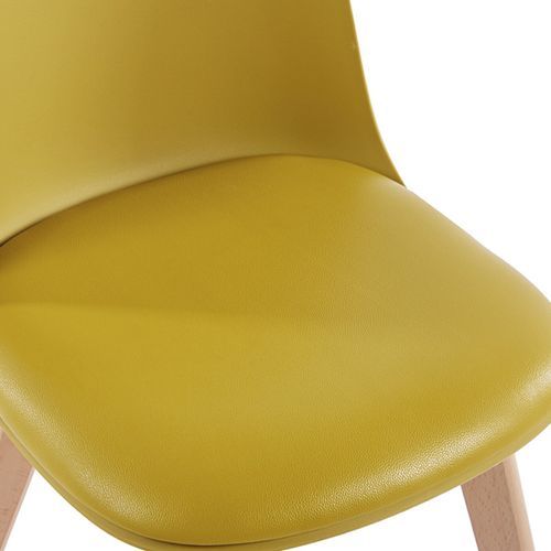 Chaise nordique naturel et jaune avec un coussin d'assise en simili cuir Dekan - Photo n°3; ?>