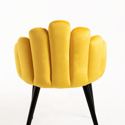 Chaise originale velours jaune et pieds métal noir Achille - Lot de 2 - Photo n°3; ?>