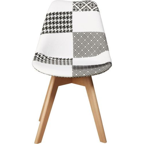 Chaise patchwork noir et blanc et pieds bois massif clair Kadra - Photo n°2; ?>