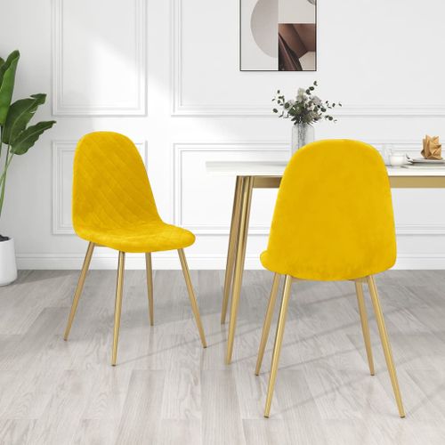 Chaise pieds métal doré et assise velours jaune Skyla - Lot de 2 - Photo n°2; ?>