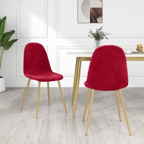 Chaise pieds métal doré et assise velours rouge Skyla - Lot de 2 - Photo n°2; ?>