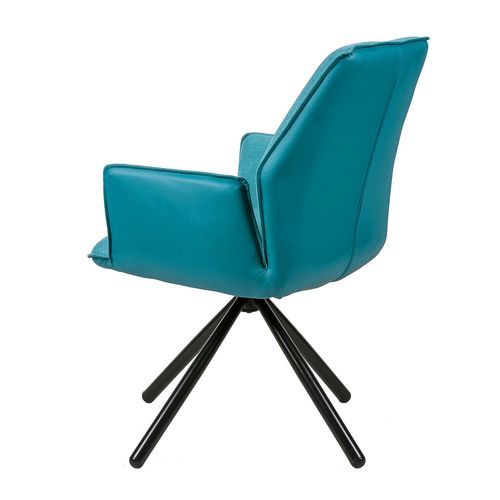 Chaise pivotante à 360º avec accoudoirs tissu bleu et pieds métal noir Larko - Photo n°2; ?>