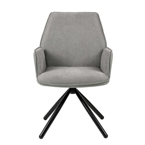 Chaise pivotante à 360º avec accoudoirs tissu gris clair et pieds métal noir Larko - Photo n°3; ?>