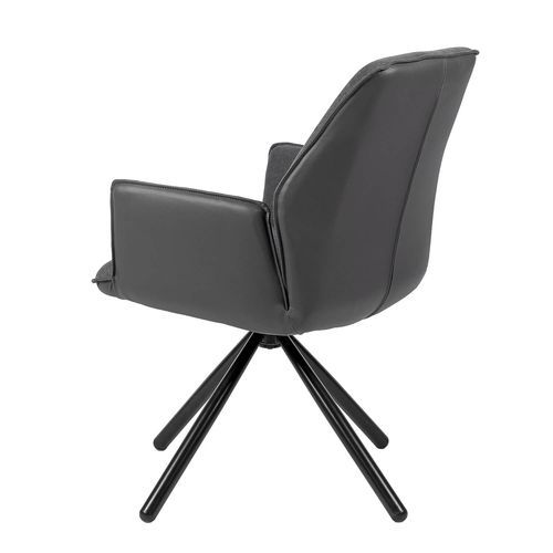 Chaise pivotante à 360º avec accoudoirs tissu gris foncé et pieds métal noir Larko - Photo n°2; ?>
