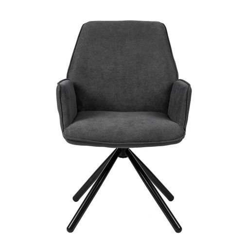 Chaise pivotante à 360º avec accoudoirs tissu gris foncé et pieds métal noir Larko - Photo n°3; ?>