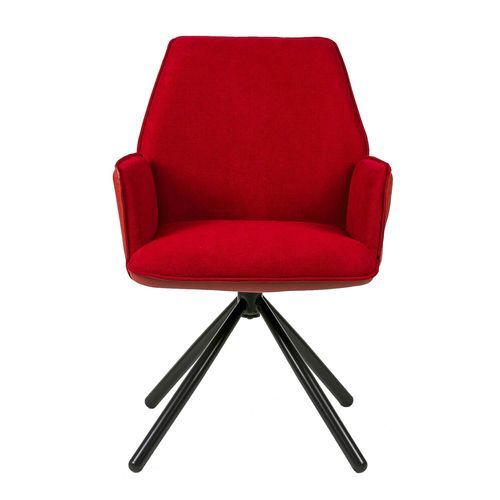Chaise pivotante à 360º avec accoudoirs tissu rouge et pieds métal noir Larko - Photo n°3; ?>