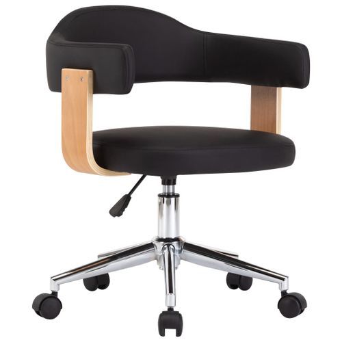 Chaise pivotante de bureau Noir Bois courbé et similicuir 4 - Photo n°2; ?>