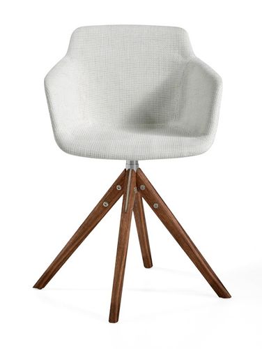 Chaise pivotante tissu beige et bois de frêne Ramia - Lot de 2 - Photo n°3; ?>