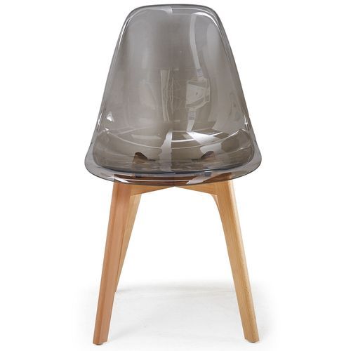 Chaise plexiglass gris fumé et pieds bois naturel Oxy - Lot de 2 - Photo n°2; ?>