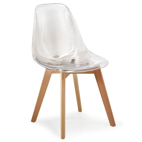 Chaise plexiglass transparent et pieds bois naturel Oxy - Lot de 2 - Photo n°2; ?>