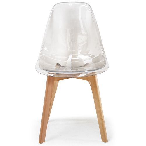 Chaise plexiglass transparent et pieds bois naturel Oxy - Lot de 2 - Photo n°3; ?>