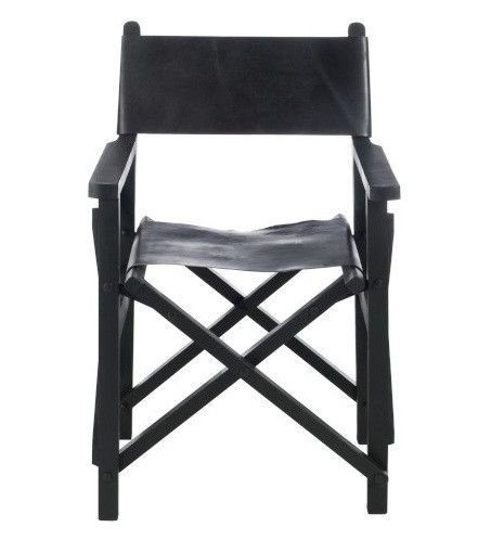 Chaise pliante avec accoudoirs cuir et bois massif noir Liath - Photo n°2; ?>