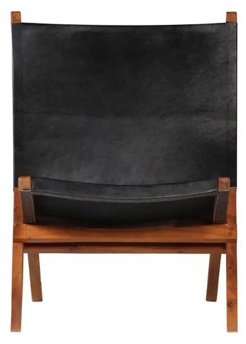 Chaise pliante cuir noir et acacia laqué Manilou - Photo n°2; ?>