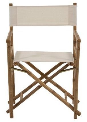 Chaise pliante tissu blanc et bambou clair Nayra - Photo n°2; ?>
