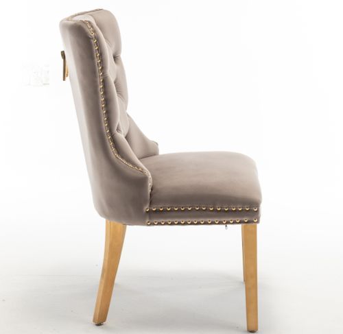 Chaise poignée rectangulaire velours capitonné moka et pieds acier doré Kazar - Lot de 2 - Photo n°3; ?>